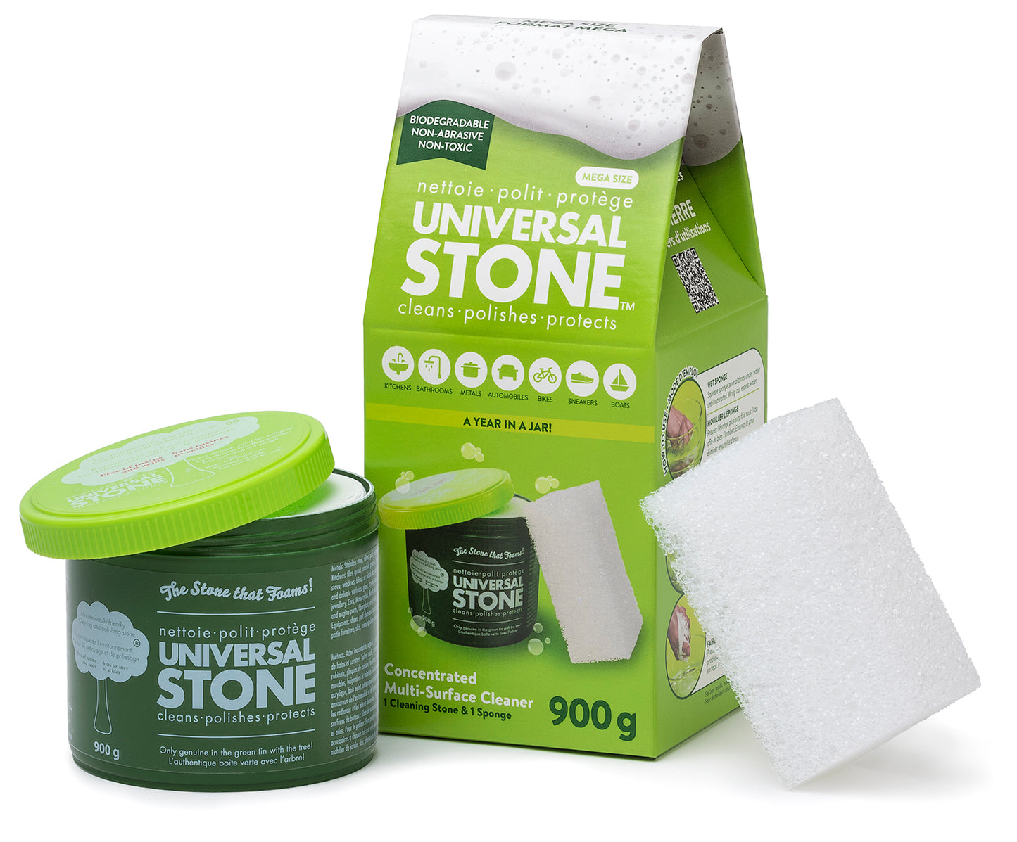  Universal Stone - The All-Purpose Stone That Foams, Cleans,  Polishes and Protects. Sponge Included. Eco Friendly and Biodegradable  (650g) : Health & Household